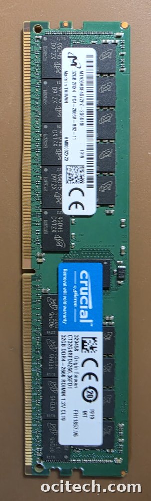 Crucial/Micron 32GB DDR4-2666 RDIMM memory module, part CT32G4RFD4266 — the type of used memory Ocitech buys