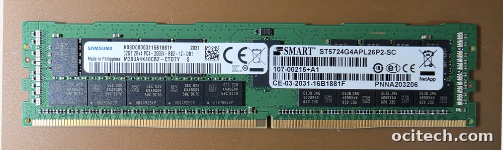 Samsung 32GB DDR4-2666 RDIMM (NetApp) memory module, part M393A4K40CB2 — the type of used memory Ocitech buys